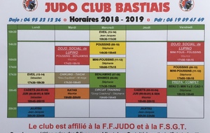 HORAIRES SAISON 2018-2019 :