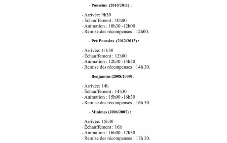 HORAIRES DU TOURNOI DE BORGO :