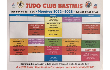 NOS HORAIRES POUR LA SAISON 2022-2023 :