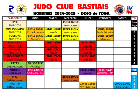 RÉINSCRIPTIONS au DOJO de TOGA : 
